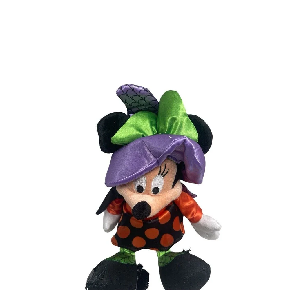 Disney Parks Minnie Mouse Witch Halloween Plush Purple Black Orange Polka Dots
